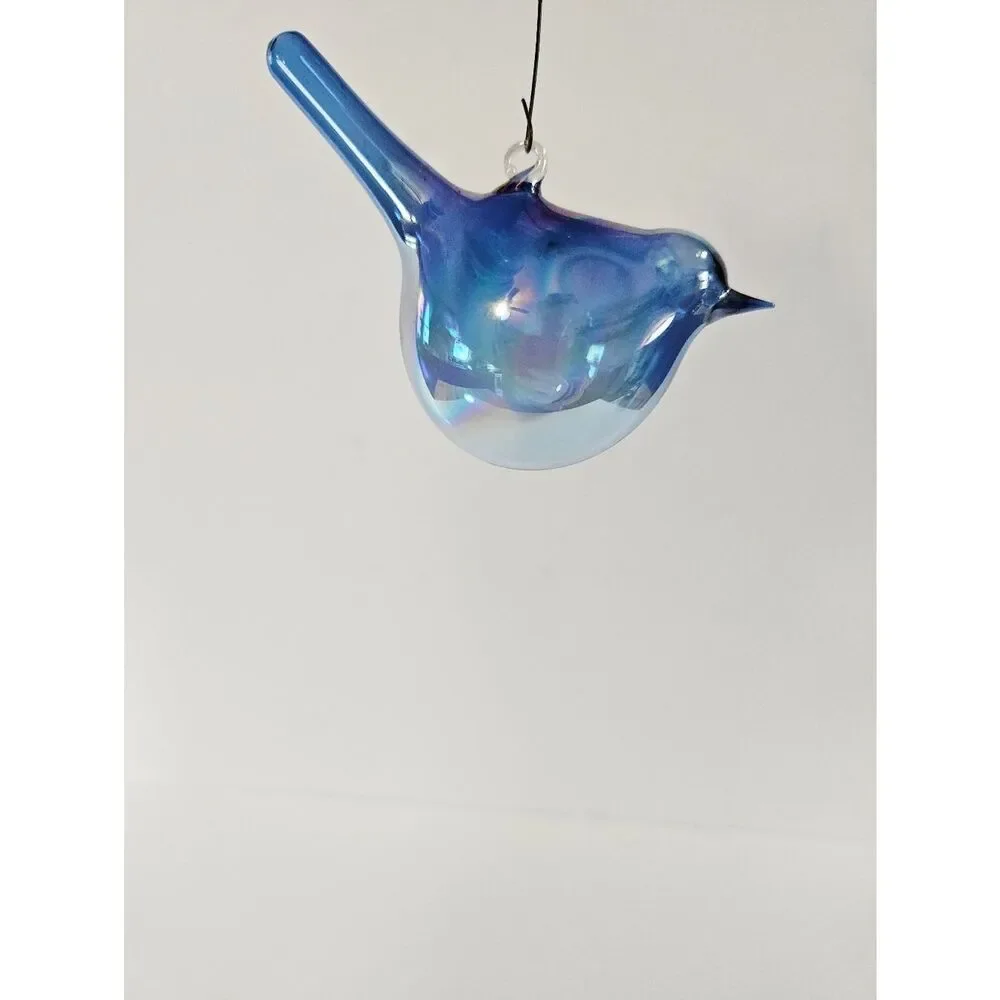 Vintage Hand Blown Glass Opalescent Blue Bird Sun Catcher Christmas Ornament